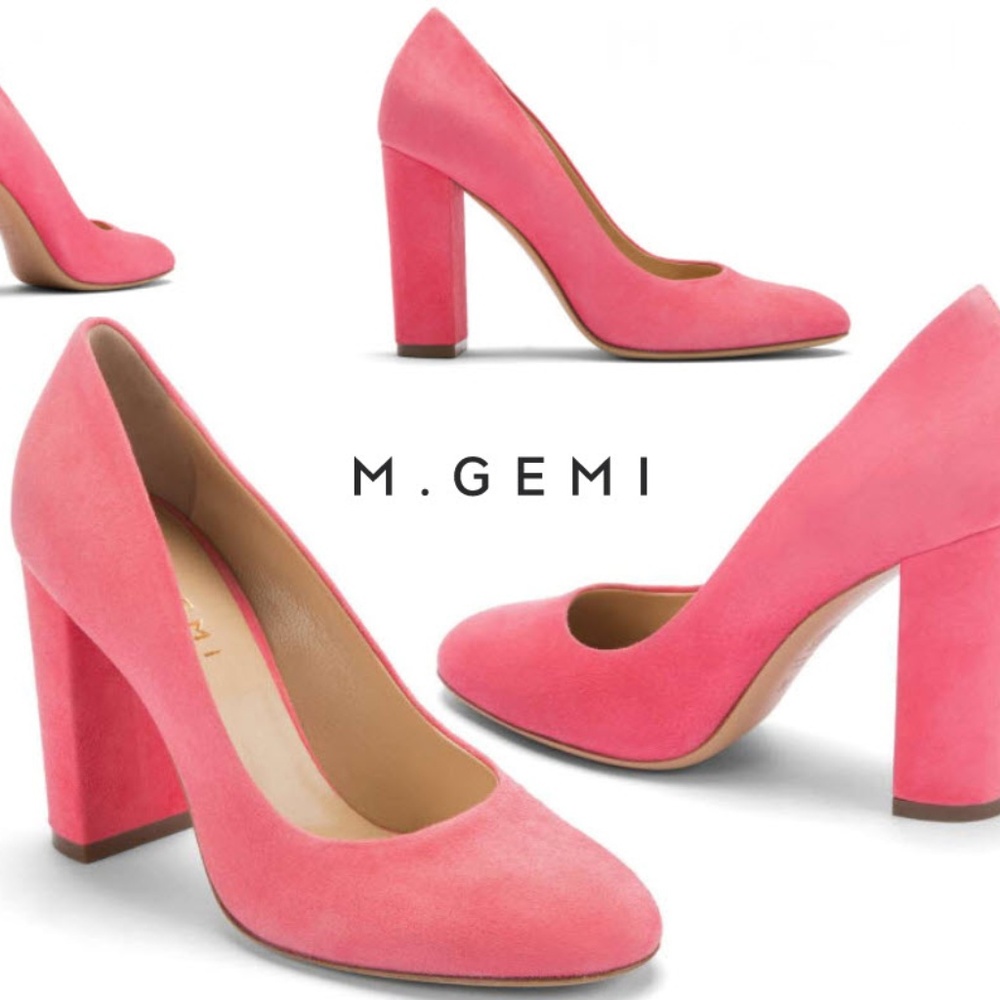 NWT M.GEMI Sorbet Coral Suede Block Heel Pump